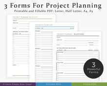 Load image into Gallery viewer, 3 forms for project planning - to do list printable planner bundle