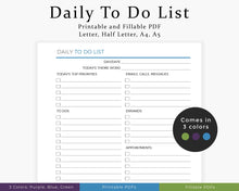 Load image into Gallery viewer, Daily to do list printable planner