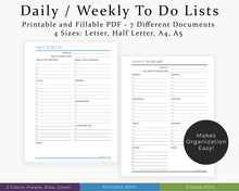 Load image into Gallery viewer, Daily/weekly to do lists - to do list printable planner bundle