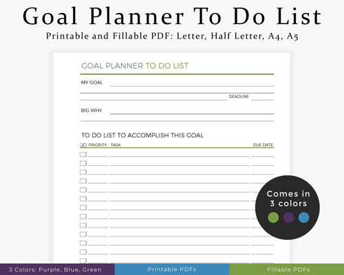 Goal planner to do list printable planner