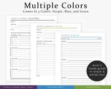 Load image into Gallery viewer, Comes in 3 colors - project planner bundle printable planner