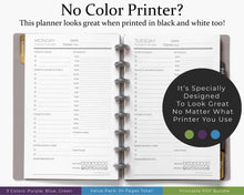 Load image into Gallery viewer, No color printer? This planner looks great when printed in black and white too