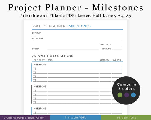 Project milestones planner printable