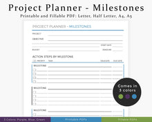 Load image into Gallery viewer, Project planner milestones - part of the project planner bundle printable planner