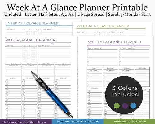 Week at a glance printable planner
