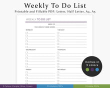 Load image into Gallery viewer, Weekly to do list printable planner