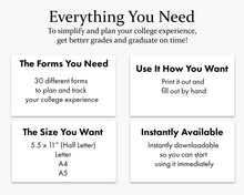 Load image into Gallery viewer, Everything you need to simplify and plan your college experience  - college student planner printable
