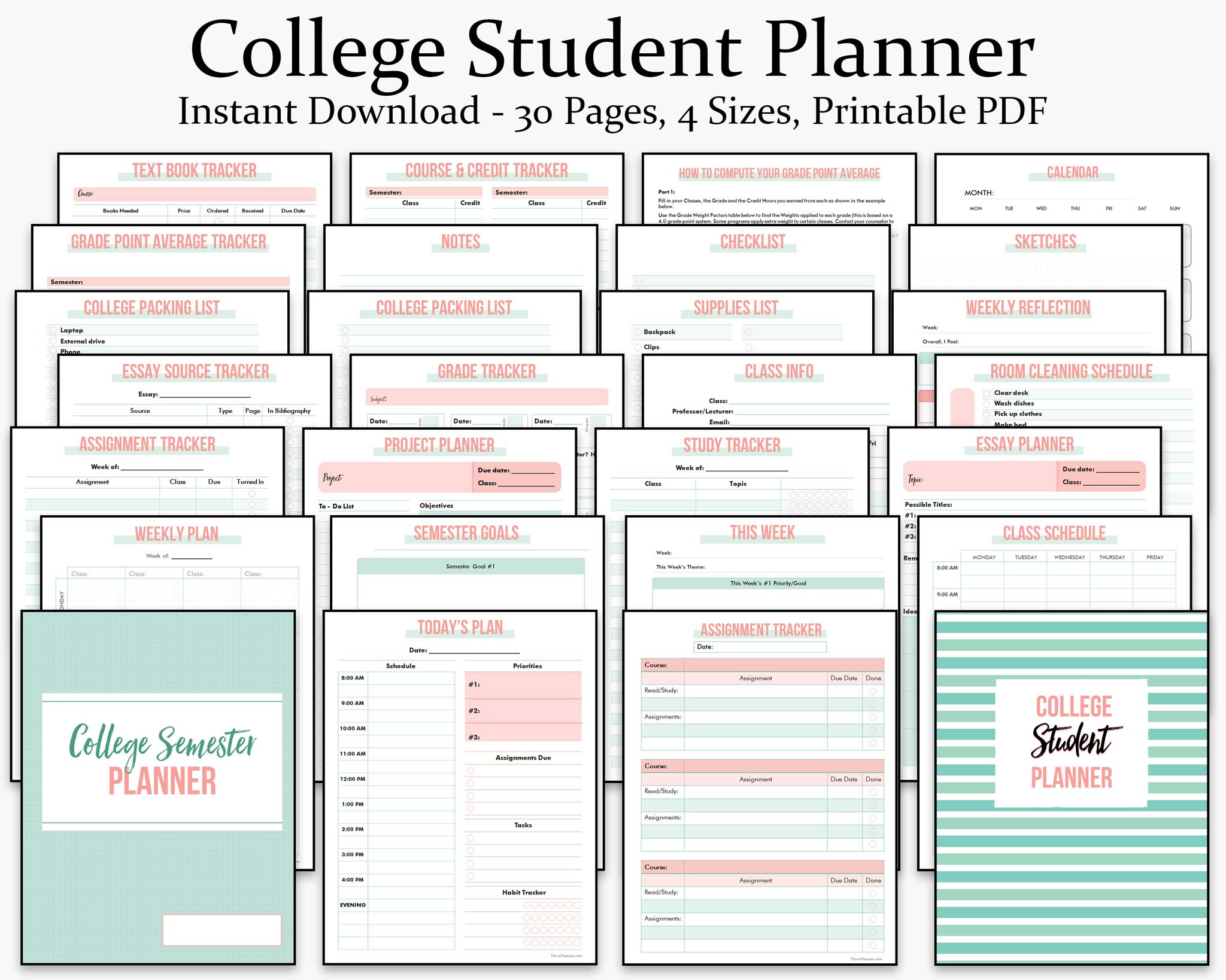 College Student Planner Printable – Thrive Planners College Student Planner Printable – Thrive Planners
