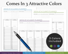 Load image into Gallery viewer, Comes in 3 attractive colors - week at a glance printable planner
