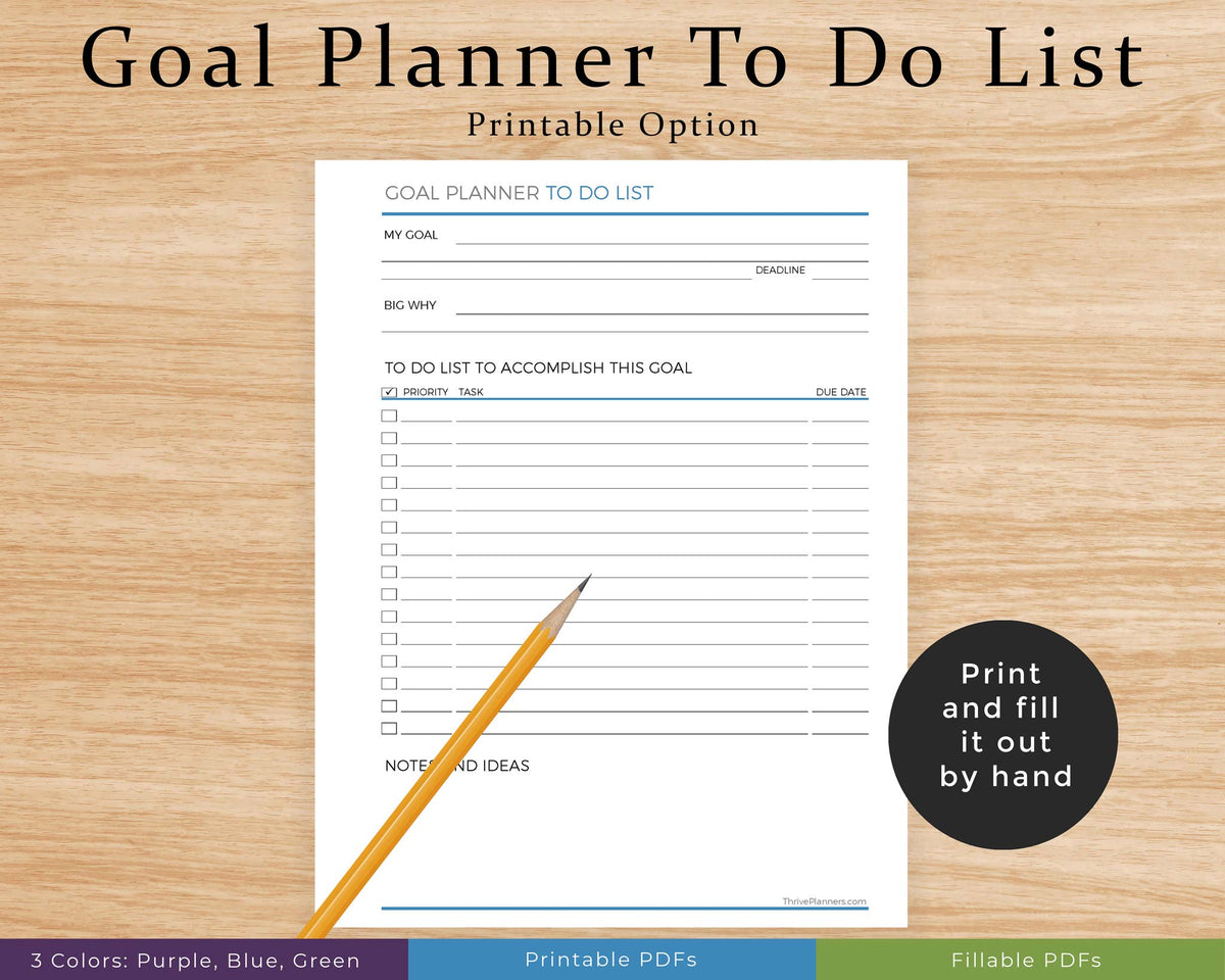 Goal Planner To Do List Printable Planner Thrive Planners