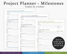 Load image into Gallery viewer, Comes in 3 colors - project milestones planner printable
