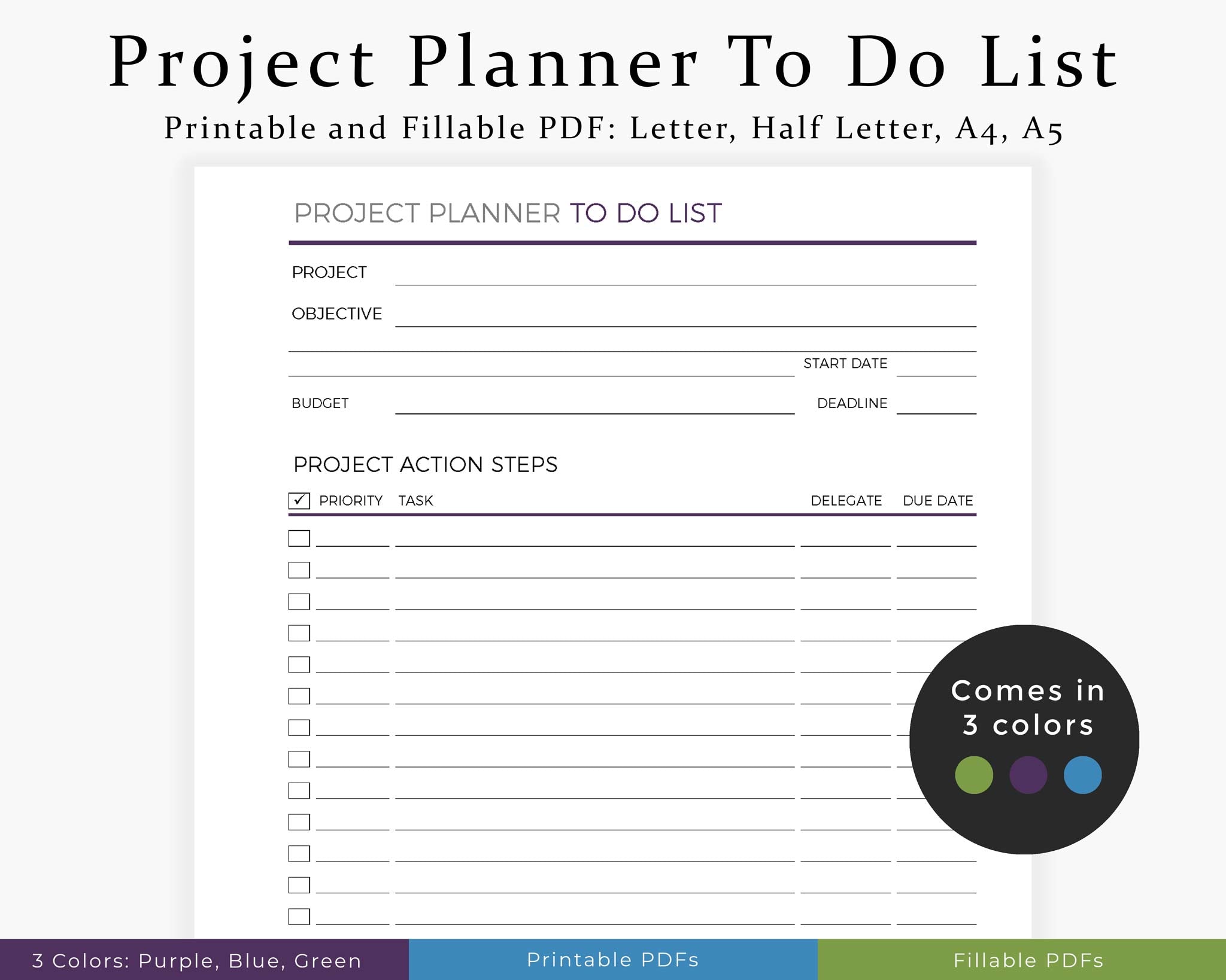 Project Planner To Do List Printable Planner – Thrive Planners