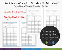 Load image into Gallery viewer, Start your week on Sunday or Monday  - week at a glance printable planner
