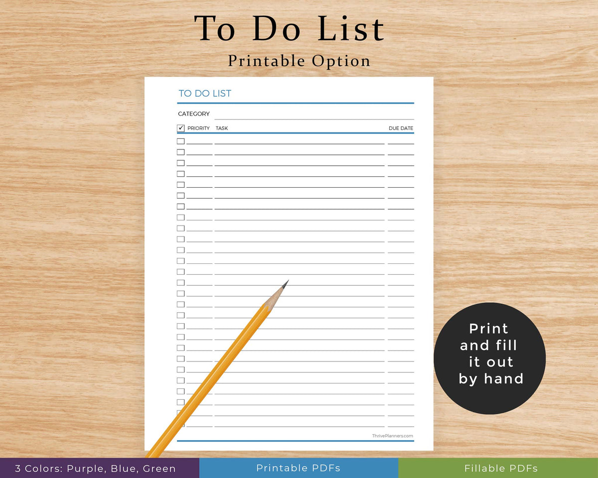 To Do List Printable Planner – Thrive Planners