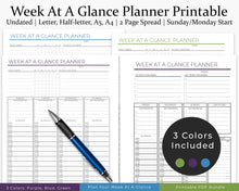 Load image into Gallery viewer, Week at a glance printable planner
